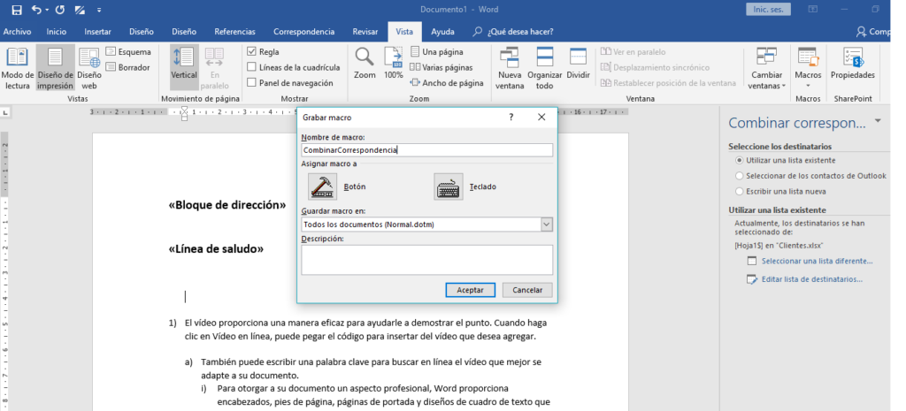 Macro para generar combinación de correspondencia