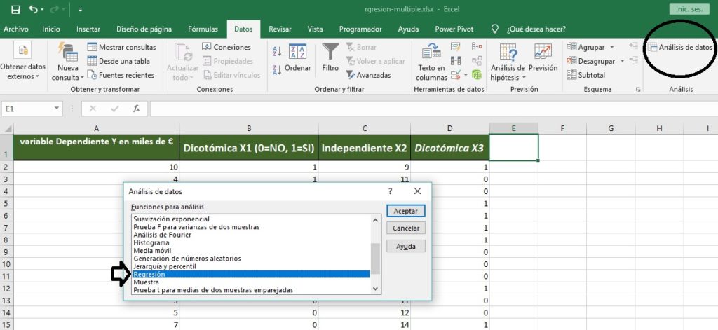 Análisis de Datos estadísticos en Excel