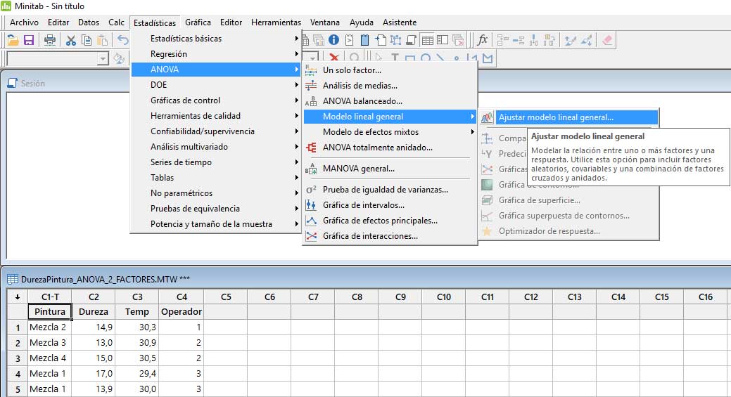 Anova con el software estadístico Minitab