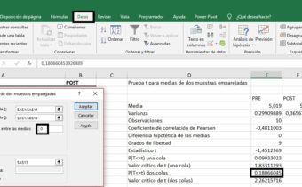 Comparativa de medias de muestras relacionadas en Excel