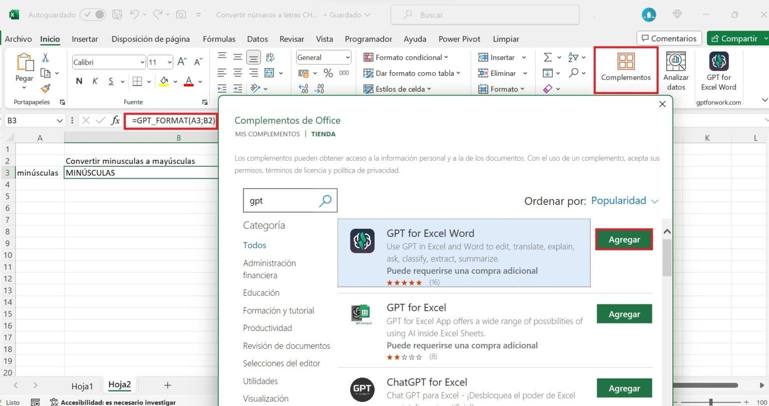 GPT en Excel 365.